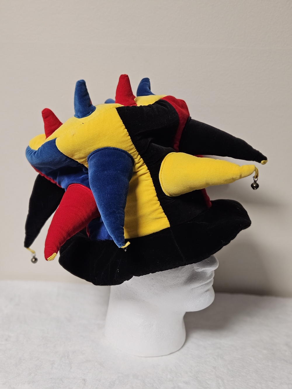 Multicolor Jester Hat for Adult Red Blue Yellow Black Missing 4 Bells